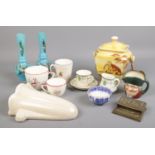 A quantity of mostly ceramics. Including, Royal Doulton, painted glass vases, Crown Devon Fieldings,