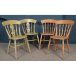 Four beech kitchen chairs. (two painted)