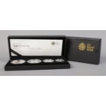 The Royal Mint: 2011 UK Britannia four coin silver proof set; 20p, 50p, £1 and £2 denominations.