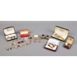 An assortment of mostly yellow metal cufflinks and tie-clips etc. To include Stratton examples. Some