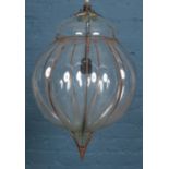 A blown glass ceiling light with outer iron frame. (65cm) top to bottom.