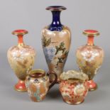 Five pieces of Doulton Slaters Patents stoneware. Includes large Royal Doulton vase, pair of