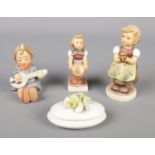 Three Goebel figures and a Capodimonte trinket box. H:13cm.