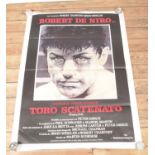 A large Italian film poster advertising 'Raging Bull' (Toro Scatenato) starring Robert De Niro (