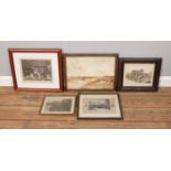 A selection of five framed prints and engravings. To include J. Kunzley (1860) Departure of the