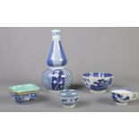 A collection of mostly oriental ceramics. To include double gourd vase (28cm), two dishes, two tea