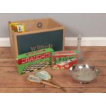 A quantity of miscellaneous. Silver plate fruit dish, vintage Lotto & draughts boxed board games,