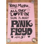 An advertising poster for Pink Floyd at King Mojo, Sheffield (Sun 7th May 1967). Stamped to the