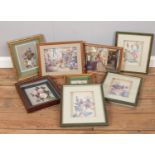 A quantity of framed decoupage pictures.