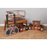 An assortment of miscellaneous. To include ten document files, metal sack barrow and wooden table