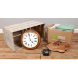 A quantity of assorted items, to include a pair of clogs, quartz wall clock and enamel bread bin.