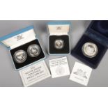 Two Royal Mint silver coins along with a Tower Mint example. Including 1992 Silver proof Ten Pence