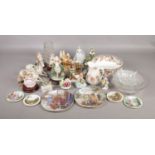 A box of assorted ceramics and glassware. To include Leonardo figures, West German ceramics and