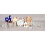 A tray of assorted glassware and ceramics. To include Royal Worcester, Edwardian examples and ruby