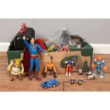 A collection of assorted vintage toys. To include Superman, Fireman Sam, Fantastic Four figures etc