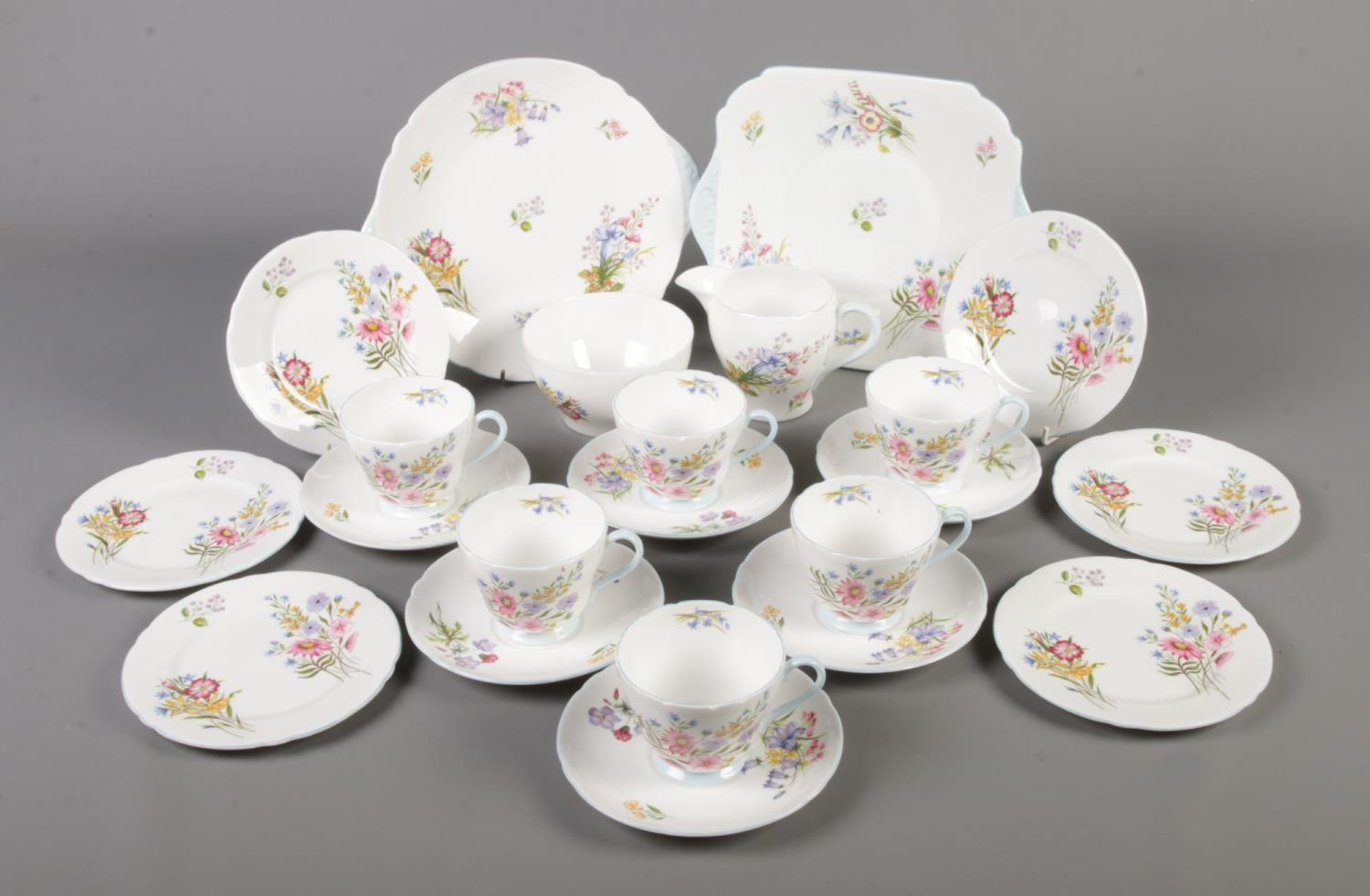 A twenty two piece Shelley (Wild Flowers) tea set. Comprising of six cups, saucers, side plates ,two