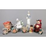 A collection of assorted ceramics, to include Nao by Lladro figure, Royal Doulton 'Falstaff' toby