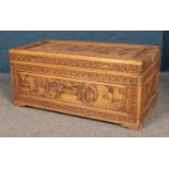 A camphorwood lined hardwood oriental chest. Height: 40cm, Width: 89cm, Depth: 43cm.