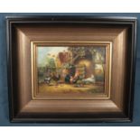 J.Hofmann, small framed oil on board depicting farm scene with chickens. (12cm x 17cm)