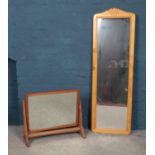 An adjustable oak framed dressing table mirror and tall wall mirror. Oak framed H:51cm W:60cm.