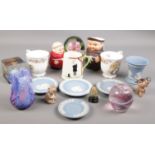 A quantity of ceramics and glass. Including Murano style paperweight, Beswick bird, Goebel monk,