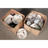 Two boxes of miscellaneous. Includes Royal Worcester Wild Harvest, dressing table ceramics, war