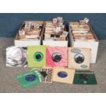 Three boxes of assorted single vinyl 45rpms. Artists to include The Beach Boys, The Seekers, Sam