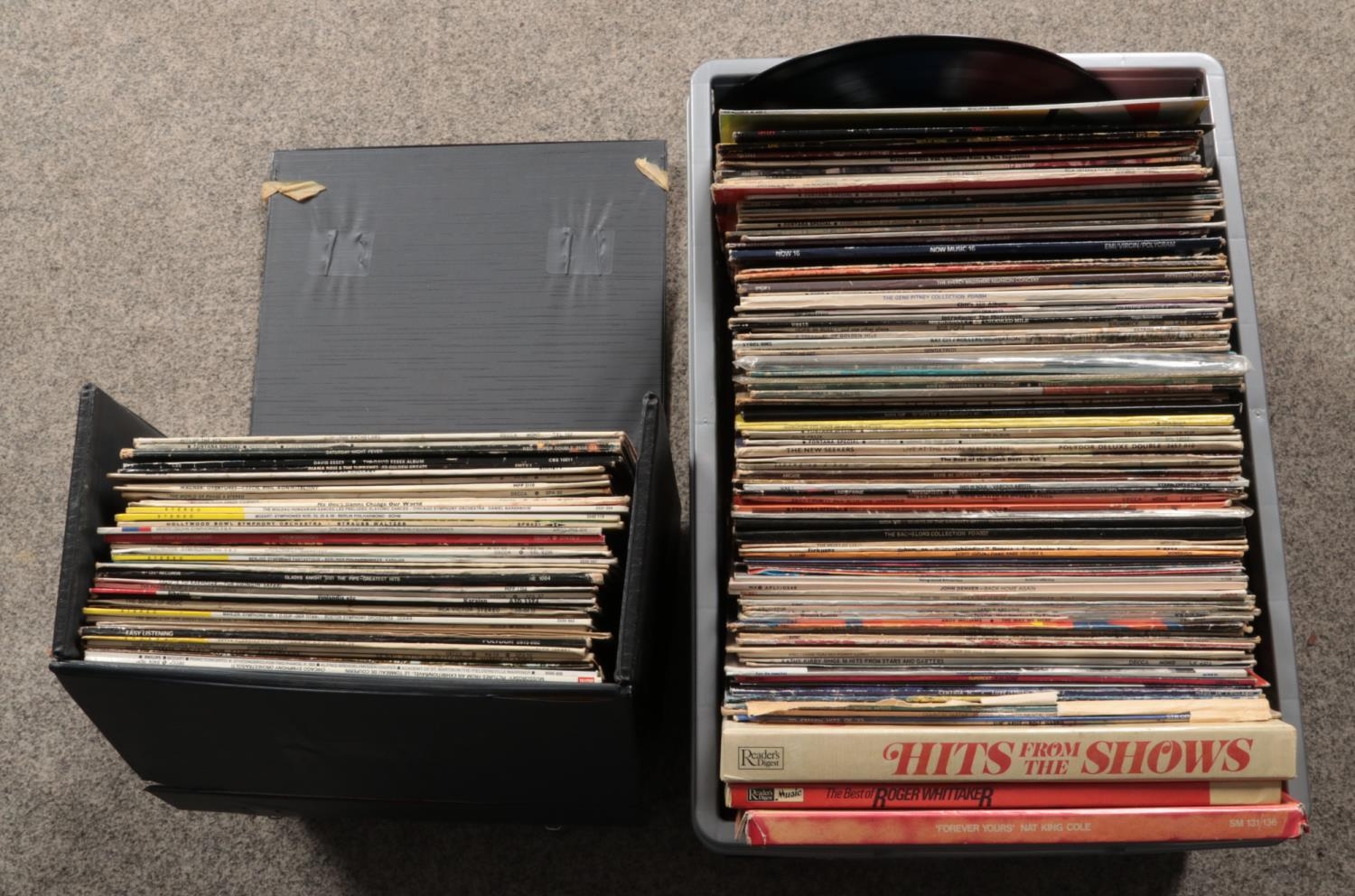 A carry case and large box of mostly rock and pop records. To include Rod Stewart, Madonna, Men at - Image 2 of 2