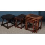 Three pieces of occasional furniture. Including oak nest of three tables, small drop leaf table,