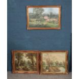 A framed print with two framed oils on canvas of landscapes. To include a Clive Madgwick (1934â€“