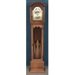 An oak longcase clock. With gilt moon roller dial. (188cm)