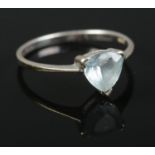 A 9ct gold aquamarine ring. Size Q. 1.79g.