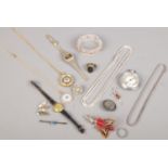 A quantity of jewellery. Including large silver necklace, silver gilt cane work pendant on chain,