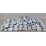 A large quantity of blue Wedgwood jasperware. Including trinket boxes, plate, vases, lidded jar,