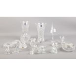 A collection of glass ware. To include two Edinburgh crystal vases, trinket, animal figures etc