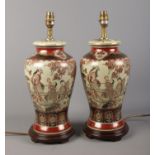 A pair of Japanese Satsuma style lamps. H: 44cm.