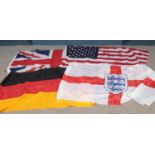 Four large flags. To include USA, Union Jack, Germany and England three lions.