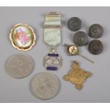 A quantity of collectables. Includes TLM brooch, Sheffield City Police buttons, medals, coins etc.