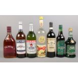 Seven bottles of alcohol. To include Pernod, Green Ginger wine, Ricard, Glayva liqueur etc