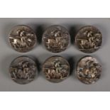 A set of six vintage metal horse racing buttons.