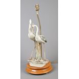 A Capodimonte porcelain table lamp formed as a pair of herons, R. Pennati. Impressed mark of '