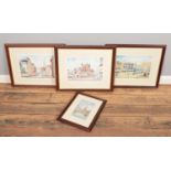Four framed Limited Edition John Rudkin prints. Including Old Bridgegate, Old Doncaster Gate