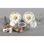 A quantity of ceramics and glass. Including Coalport figures, Edwardian etched glass,