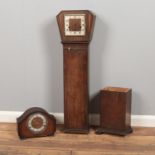 Two clocks. A Andrew Art Deco mantel clock & miniature longcase clock. miniature longcase clock