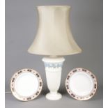 A mid twentieth century Wedgwood Queensware ceramic table lamp base, with flared shade, together