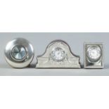 A trio of silver fronted quartz clocks, all assayed for Sheffield, 1998 x2, 2001, by Carr's of