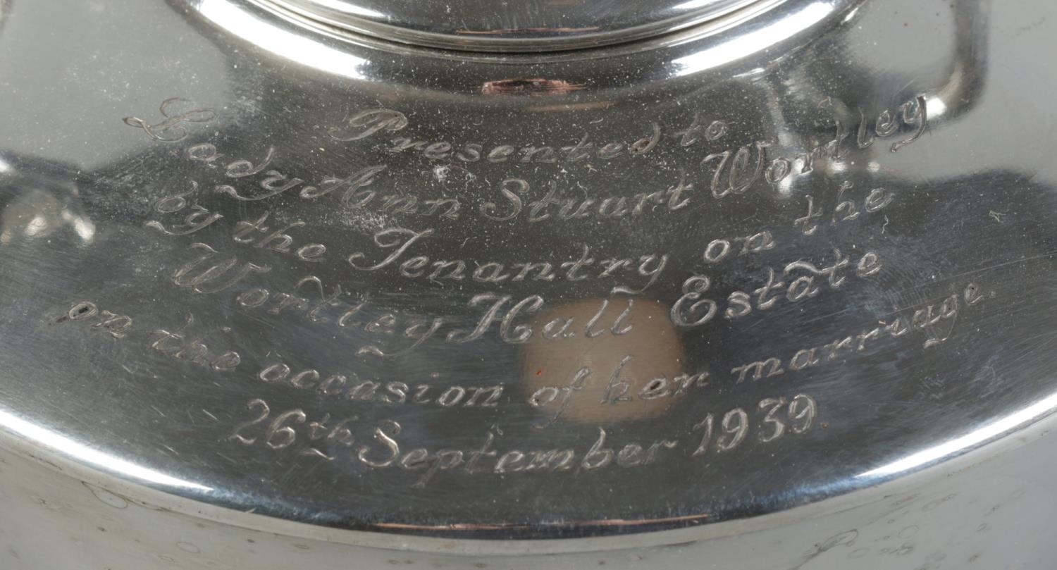A silver plated spirit kettle presented to Lady Ann Stuart Wortley on the occasion of her marriage - Image 5 of 5