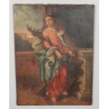 A 19th century unframed oil on canvas, depicting Saint Catherine of Alexandria, holding a palm frond