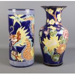 Two large Oriental style ceramic vases, one of baluster form. Largest 52cm tall.