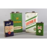 A collection of vintage fuel cans. To include BP Energol, Castrol XL, Castrol gear oil, Enfo.